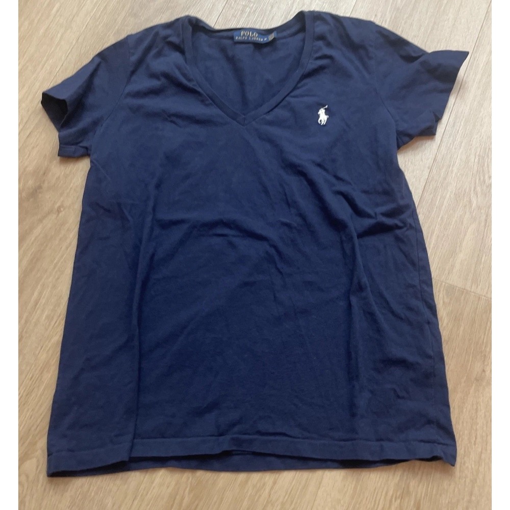 Polo Ralph Lauren Women's Navy Blue V-Neck Short Sleeve Pony Logo T-Shirt Size M